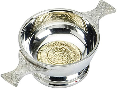 I LUV LTD Scottish Quaich Celtic Griffe Messing Insert 4 Schüssel Zinn Cup der Freundschaft