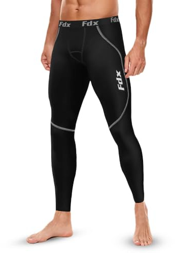 FDX Men’s Super-Thermal Compression Tights, Highly Breathable, Lightweight Leggings, Elastic Cool Quick Dry Base Layer Bottom Trouser Underpants for Running, Gym, Workout, Training, Exercise, Fitness