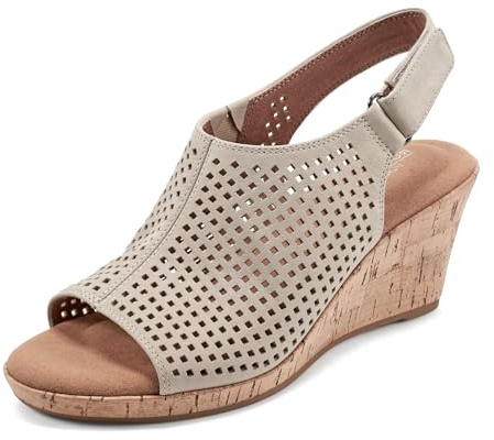 Rockport Women's BRIAH PERF SLING Sandal, Taupe Leather, 9 M US