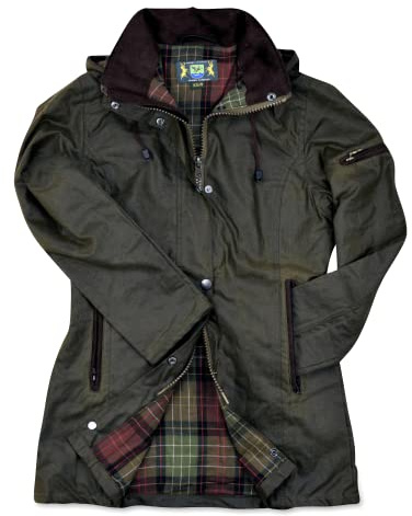 Romneys Damen-Wachsjacke New Ashdown - Robuste Wind- und wasserdichte, tailliert geschnittene Regenjacke inklusive Kapuze