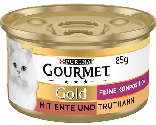 GOURMET Gold Feine Komposition, mit Ente und Truthahn, 12 x 85g | Katzenfutter nass