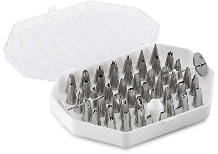 thermohauser Set Kleine Tüllen (Edelstahl, PE), 55-teilig., verschiedene Tüllen inkl. zwei Blumennägel und ein Adapter, in Aufbewahrungskassette