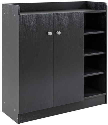 HOMCOM Skopåp för entré, 12 par - skoskåp med 4 öppna fack och garderober med dubbla dörrar - justerbar hylla - 83 L x 30 l x 90 cm - svart