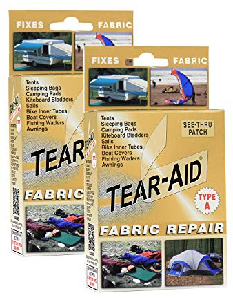 TEAR-AID Fabric Repair Kit, Type A Clear Patch for Canvas, Fiberglass, Leather, Polyester, Nylon & More, Gold Box, 2 Pack
