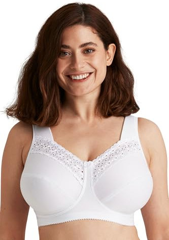 Miss Mary - Broderie Anglaise, Non Wired Bras for Women, Everyday Bras, Comfortable Cotton, Supportive with Full Coverage White