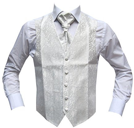 MMUGA Hochzeitswesten Set mit Plastron Paisley Weiß 102