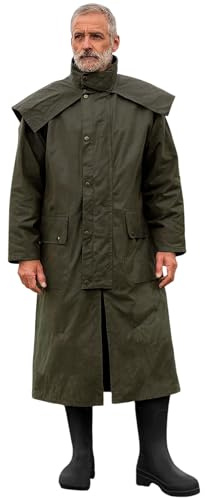 Game Technical Apparel Mens Stockman Long Length Wax Riding Cape Coat with Tartan Lining