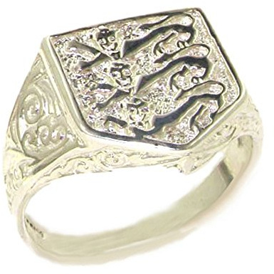 Solid Sterling Silver England Footbal Team 3 Lions Shield Mans Signet Ring - Size M