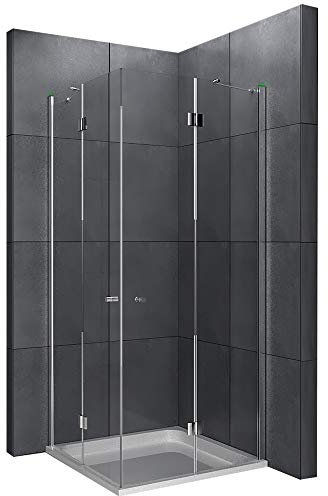 Alpenberger Duschkabine 90 x 90 cm Eckeinstieg Dusche aus 2 Duschtüren und Seitenteilen aus Sicherheitsglas ESG | Komplettdusche Glasdusche | Eckduschkabine