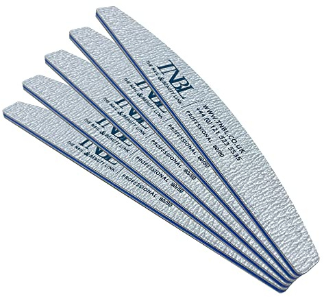 TNBL Nail File Professional Quality (80/80 Grit Half Moon Zebra) Pack of 5 for Manicure & Pedicure Shaping & Styling