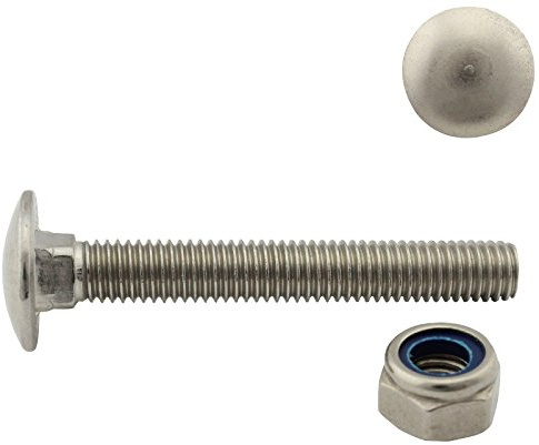 Flachrundschrauben/Schlossschrauben mit Sicherungsmuttern (Stoppmuttern) - M6x70 - (25 Stück) - Vollgewinde - DIN 603 / DIN 985 - Edelstahl A2 (V2A) - SC603 / SC985