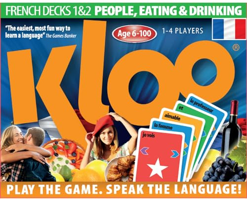 KLOO Learn French Card Game | People + Eating & Drinking | 2 Decks | Fun French Learning Game for Families, Kids & Adults | 1–4 Players | Build Sentences, Speak Aloud, Score & Learn as You Play