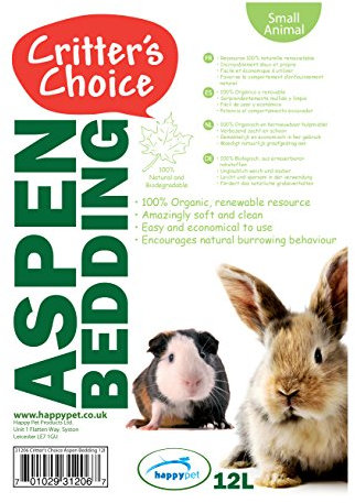 Happy Pet Aspen - Biancheria da letto per piccoli animali domestici, non profumata, con trucioli di legno naturale, morbida e assorbente, per conigli e animali di piccola taglia, 12 l