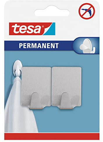 Tesa Powerstrips Ganci Large Rettangolare - Gancio Adesivo Rimovibile per Vetro, Piastrelle, Legno, Plastica e Altre Superfici - Impermeabile - Metallo - Forte Tenuta fino a 2 kg
