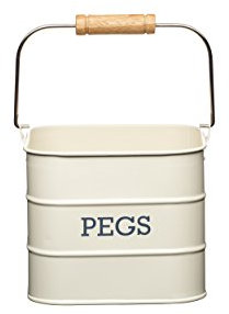 KitchenCraft Pegs Aufbewahrungsdose, Stahlbehälter mit altmodischem Aufbewahrungsdesign, Living Nostalgia Kollektion, antike Cremefarbe, 14,5 cm x 14,5 cm x 12 cm, 1 Metallbehälter