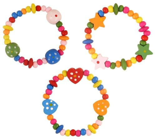 Henbrandt 6 x Multicoloured Wooden Bracelets for Kids Children’s Jewellery for Girls Wooden Bracelet Party Favour Loot Bag Fillers Lucky Dip Wedding Gift Stocking Filler