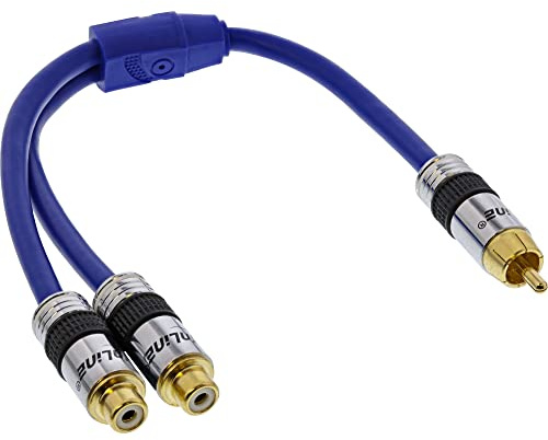 InLine Cinch Kabel Y Premium 1xStecker zu 2xBuchse verg. Kontakte blau 25cm