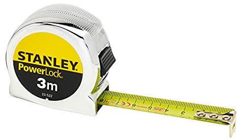 Stanley 0-33-522 mètre Ruban 3m Compacte et Confortable - Blocage du Ruban - Revêtement mYLAR Anti abrasion - Précision Classe II - Position du Zéro Réel et Crochet 3 Rivets - Agrafe pour Ceinture