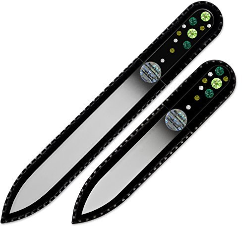 Mont Bleu Set di 2 lime per unghie in vetro decorato a mano con Swarovski Elements | Vetro di Boemia temperato originale, garanzia a vita, in custodia di velluto nero