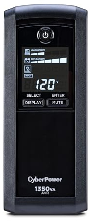 CyberPower CP1350AVRLCD Intelligent LCD UPS Battery Backup and Surge Protector, 1350VA/815W, 10 Outlets, AVR, Mini-Tower, UL Certified