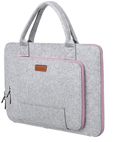 Ropch 11,6 Zoll Laptoptasche Notebooktasche, Filz Laptophülle Laptop Aktentasche Schutztasche Schutzhülle Laptop Tragetasche Handtasche Kompatibel mit Acer/Asus/Dell/Lenovo - Grau & Rosa