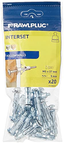 Rawlplug Metal Fixing with Metric Screw Pack of 20 | Screws for Plasterboard | Cavity Wall Fixing | Duty Plasterboard Fixings 5 x 37mm,Silver,R-S1-SM05037/20