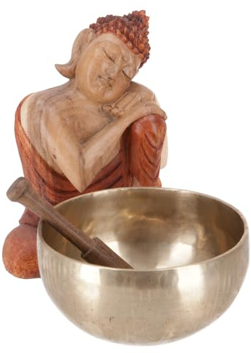 GURU SHOP Handgjord klangskål med långvarig ton, Tibet ljudskål – 14 cm, guld, klangskålar