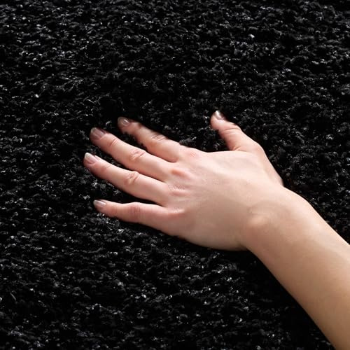 Safavieh Alfombra Shag Sala de Estar, Comedor, Dormitorio - California Shag Collection, Pelo Largo, Negro, 122 X 183 cm