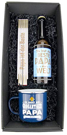 3-teilige Geschenkbox Vatertag Bier Emaille Becher Zollstock Papa Mann