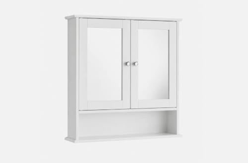 Double Door Mirrorr With Shelf Wooden Bathroom Cabinet 56CM X13CM X 58CM