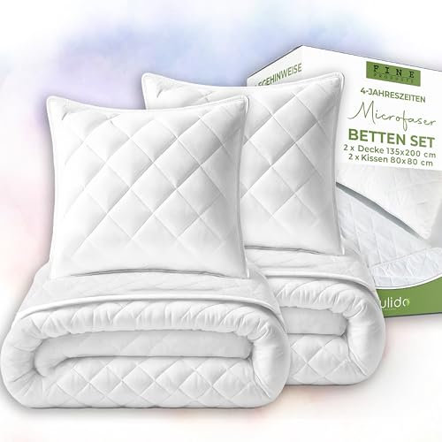 Julido 4-Jahreszeiten Premium Doppel bettdecken – Inklusive 2X Bettdecken (135x200 cm) und 2 Kissen (80x80 cm), Kuschelig Weich, Atmungsaktiv, Pflegeleicht, Oeko-Tex 100 Zertifiziert