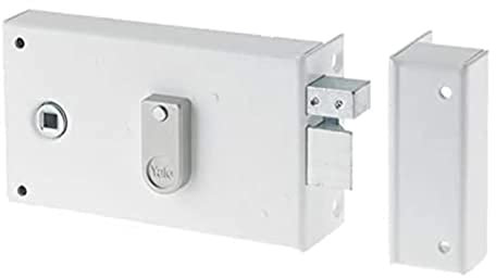 Yale Horizontales Türschloss mit Schlüssel, 2 Schlüssel, Version rechts – für Gitter und Tor, weiß, rechts