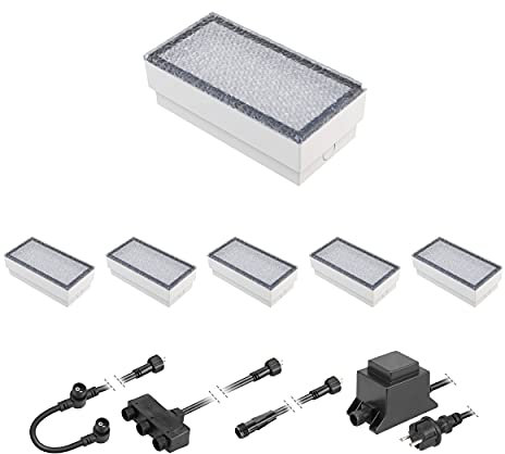 ledscom.de LED Pflaster-Stein Gorgon Boden-Einbauleuchte für außen, 20x10cm, 12V, blau 6er Set