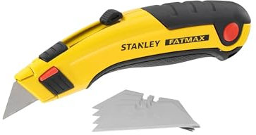 Stanley 0-10-778 Couteau avec Lame Rétractable Gamme Fatmax - Système InstantChange - Corps en Acier - Essuie-Lame - Contient Jusqu’À 5 Lames - Repose Doigt en Caoutchouc - Fourni avec 5 Lames