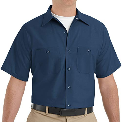 Red Kap Mens Industrial Shirt, Regular Fit, Short Sleeve, Navy, Large US