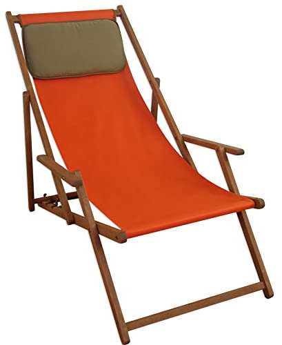Erst-Holz Strandstuhl terracotta Gartenstuhl Sonnenliege Deckchair Buche dunkel Kissen klappbar 10-309 KD