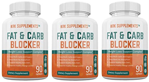 KRK SUPPLEMENTS 3 Bottles Fat and Carb Blocker with Phaseolus Vulgaris (White Kidney Bean Extract) Chitosan Extreme Diet Pills Weight Loss 270 Total Capsules