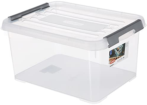 Curver HANDY+Box Scatola contenitore con coperchio, 15 l, Trasparente/Grigio, 39x29x20 cm