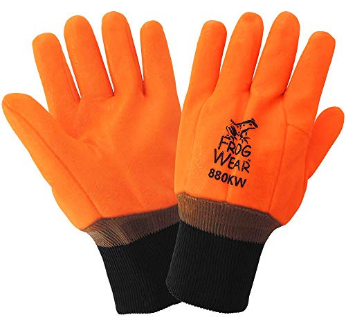 Global Glove 880KW FrogWear PVC Double Dipped High Visibility Glove with Knit Wrist Cuff, Chemical Resistent, 1 Size, Orange (Case of 72)