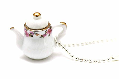 Miniblings kaffekanna tekanna kedja te kaffe 80 cm kanna porslin rund vit – handgjorda modesmycken – kulkedja försilvrad, 30mm, Keramik, Ingen ädelsten