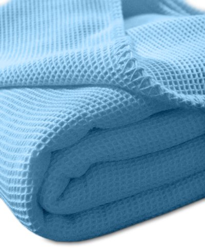 Kneer 9151236 La Diva Waffelpique-Decke mit Ziersticheinfassung 150/210 cm, blau