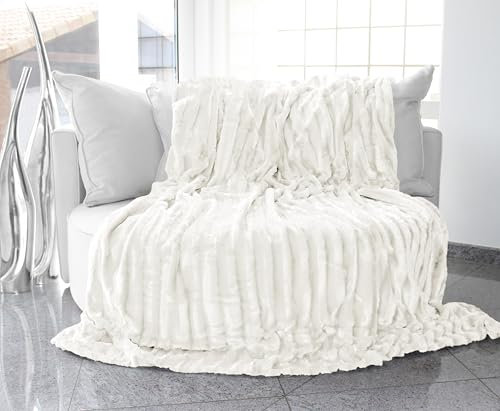 Brandsseller Kuscheldecke Fellimitat doppelseitig XXL 220x240 cm – Flauschige Kunstfelldecke Sofa & Bett, warme Luxus Wohndecke, weich & gemütlich - 100% Polyester, waschbar – Weiß