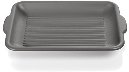 TOPGRES Bistecchiera da Barbecue BBQ Rettangolare in GRES Antracite 38.5x25.5 H 4.5 cm