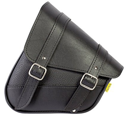 Willie & Max Black Synthetic Leather Small Motorcycle Swingarm Bag for Softail/Triangulated Swingarm Models - Chrome Buckles - Made in USA [59776-00]