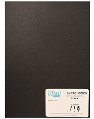 West Design - A5 Sketchbook, 140gsm, 40 White Pages, Stapled Laminated Black Cover, Crisp, Acid Free Plain, Blank Paper, Sketch, Draw, Journal, Scrapbook, Drawing Pad, Notebook, Home, Art Supplies