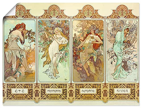 ARTLAND Wanddeko Poster & Kunstdrucke Wandposter 80x60 cm Sommer Herbst Winter Frühling Die vier Jahreszeiten 1896 Art Nouveau & Jugendstil Alfons Mucha B6AA