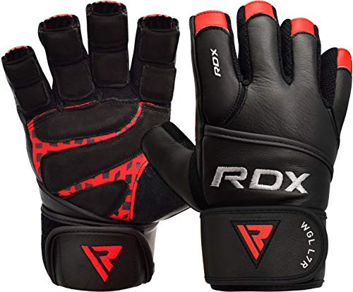 RDX Trainings-Handschuhe, mit langem Handgelenkschoner, Workout / Fitness / Gymnastik / Training, aus Maya Hide Leder, geeignet für Gewichtheben, atmungsaktiv, für das Fitnessstudio