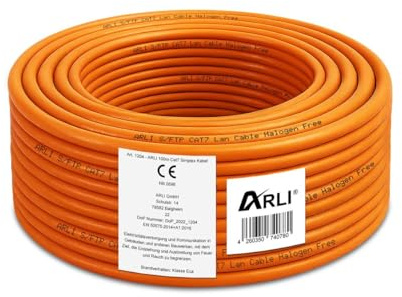 ARLI CAT 7 Verlegekabel 100m Netzwerkkabel CAT.7 LAN Halogenfrei Installationskabel SFTP S/FTP CAT7 PIMF Kabel Netzwerk Verkabelung Datenkabel AWG23/1 geschirmt Gigabit Kupfer Ethernet Klasse F 100 m