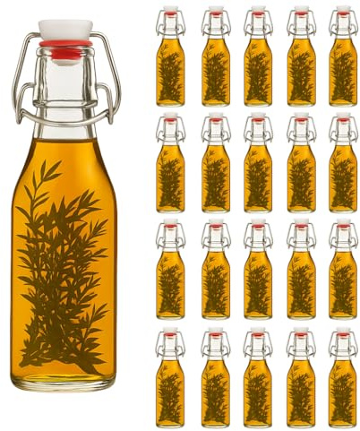 hocz 20x leere Bügelflaschen 200ml zum Befüllen Weiß - kleine Flaschen mit Bügelverschluss - 20er Bügel Glasflaschen Set für Saft, Getränke, Likör, Öl, Saucen - 20 Stück, 200 ml, Weiß