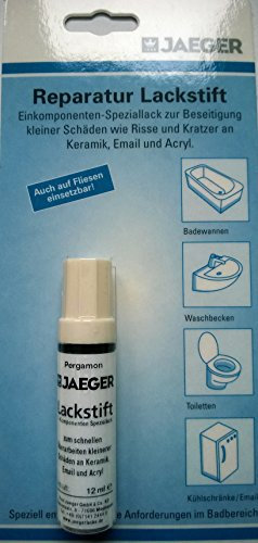 Jaeger Reparaturlack Lackstift Sanitärlack Speziallack für Keramik Email Acryl Fliesen in Küche und Bad, 12 ml PERGAMON